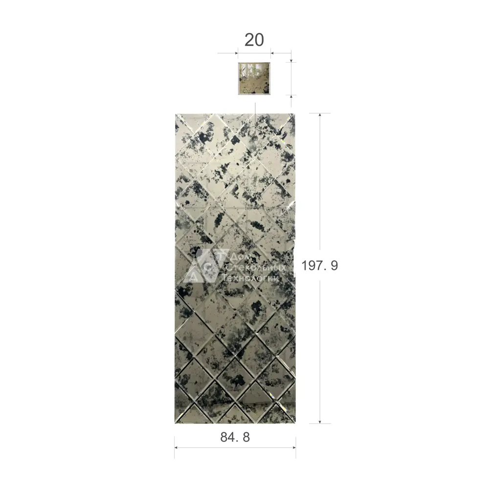 Зеркальная плитка ДСТ панно на стену Античность 84.8x197.9 см квадрат 20x20 см цвет бронза