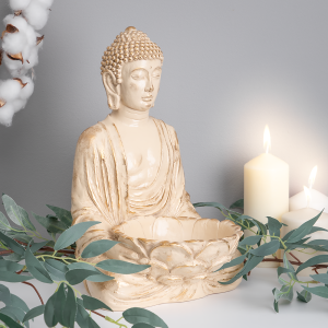 90757533 Статуэтка Будда символ счастья и удачи кремового цвета ручная работа STLM-0370396 BOGACHO