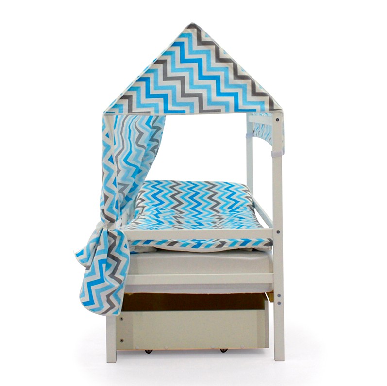 Крыша для кровати-домика текстильная Svogen зигзаги синий, голубой, графит, фон белый БЕЛЬМАРКО  00-3833101 Голубой Santreyd  - Вид №1