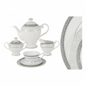 Сервиз чайный фарфоровый белый с серым на 6 персон, 21 предмет "Бостон" ANNA LAFARG EMILY БОСТОН 00-3946891 Белый;серый