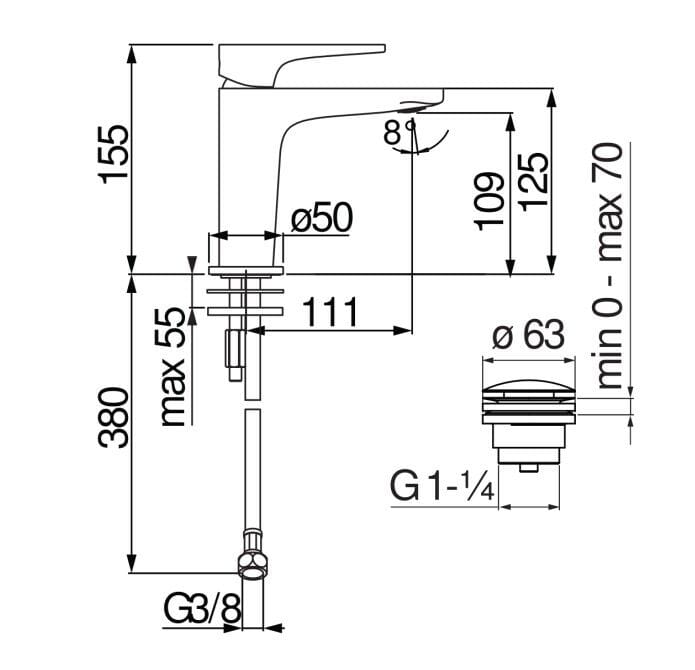 Однорычажный смеситель для раковины с автоматическим сливом Nobili Yoyo ARCH-00140284 - Вид №4