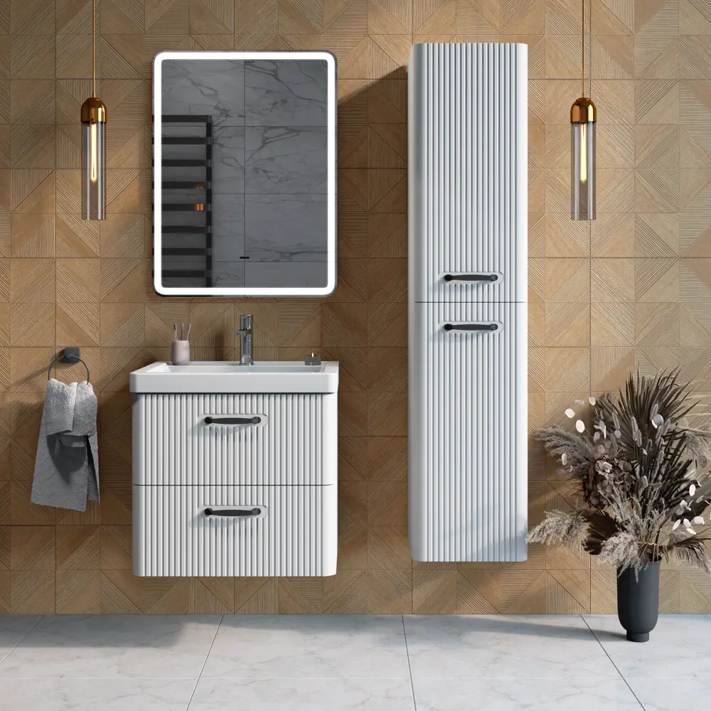 Шкаф-пенал для ванной комнаты Ноэль подвесной 160x36 см цвет белый софт матовый Santreyd STLM-2144871 - Вид №2