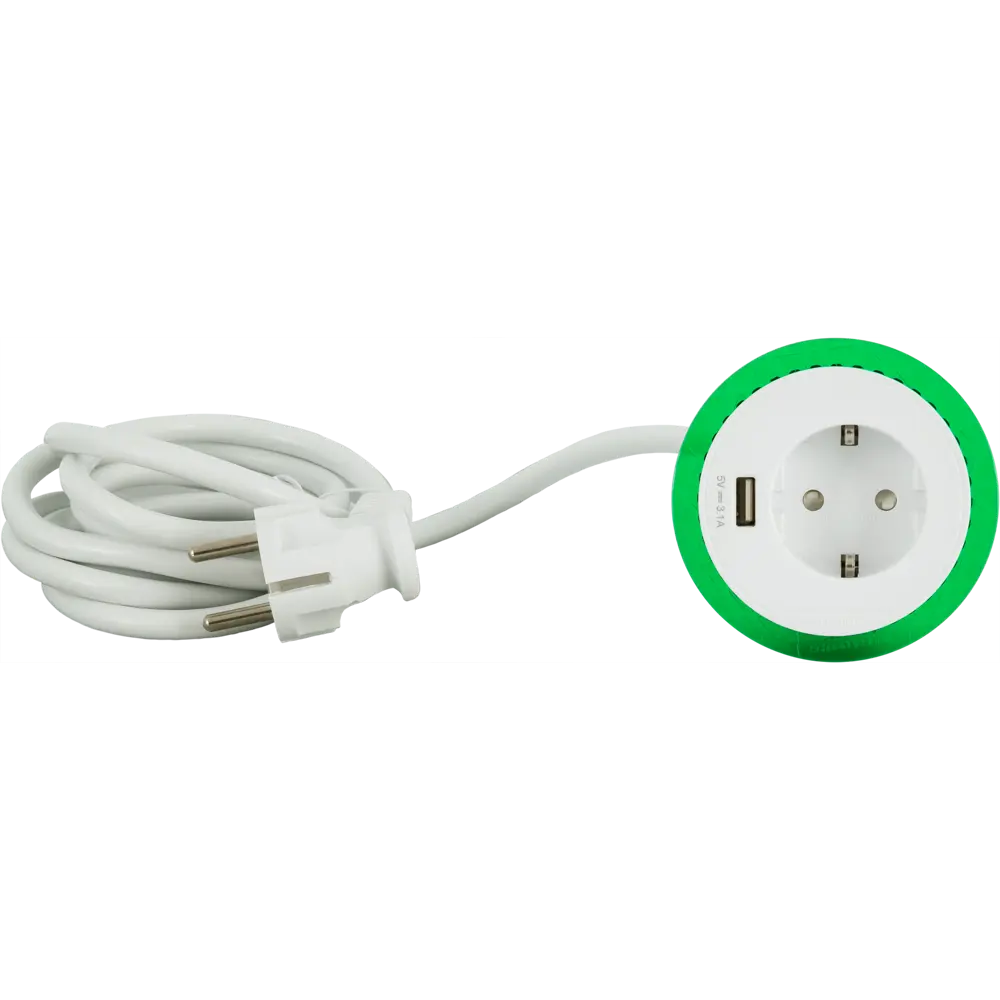 Розетка встраиваемая в столешницу Schneider Unica System 1 розетка с заземлением 1 USB 2 м 3670 Вт цвет белый SYSTEME ELECTRIC STLM-2196990
