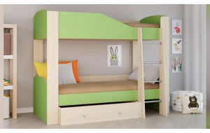11701 Детская двухъярусная кровать Астра-2, дуб молочный / зеленый РВ-мебель