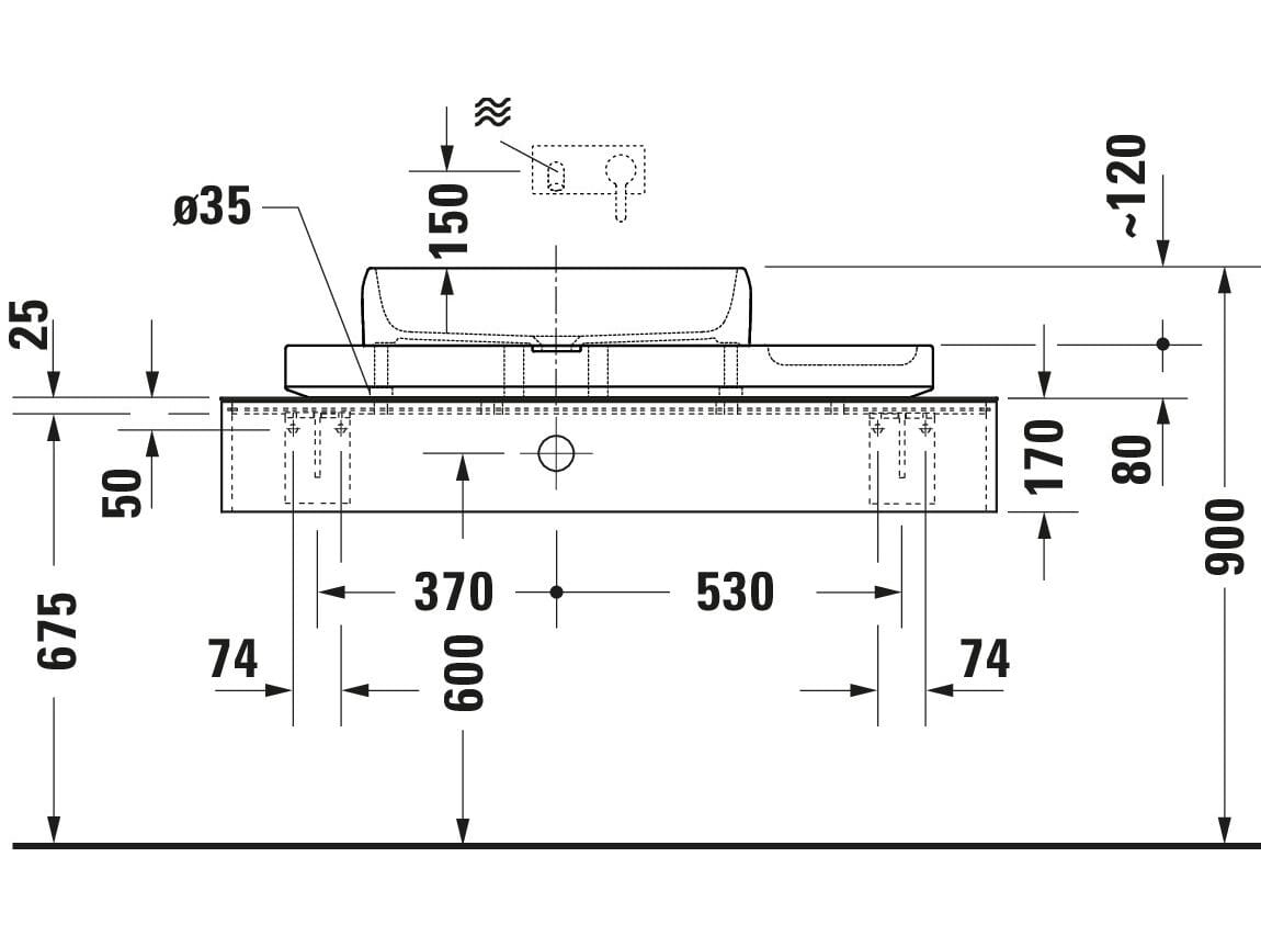 Керамическая и мраморная прямоугольная подвесная раковина с столешницей Duravit Qatego ARCH-00093679 - Вид №11
