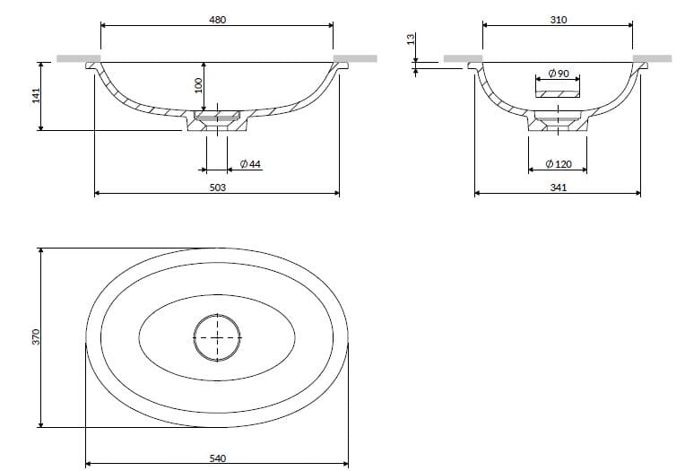 Встраиваемый умывальник из Овального композитного материала OMNIRES SHELL M+ SHELLUP ARCH-00143000 - Вид №47