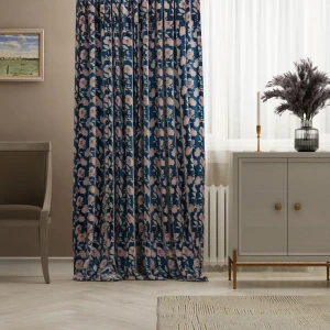 Штора на ленте Вельвет Цветы 160x260 см цвет синий