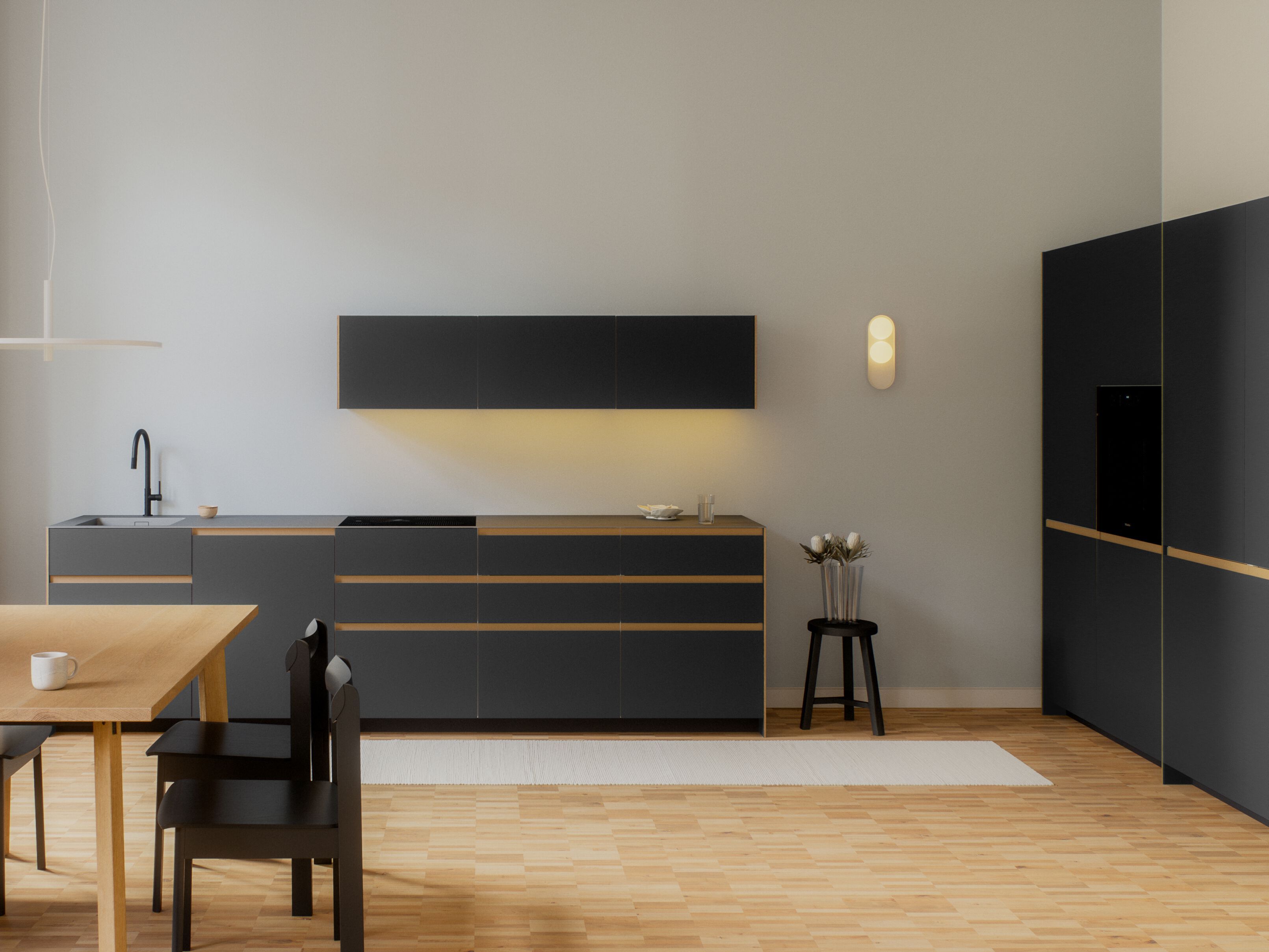 Секционная кухня из дерева и нержавеющей стали Neuvermoebelt SMART LINE KITCHEN SYSTEMS ARCH-00128055