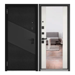 92000190 Входная дверь Unicorn Loft левый 205x86см цвет черный матовый/белый ларче с зеркалом STLM-1500927