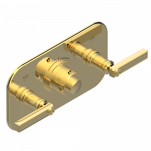 U9D-5401BEH Накладка с ручкой регулировки температуры и двумя маховиками для термостатического смесителя с горизонтальной установкой Thg-paris West coast с ручками-рукоятками с гильошем Золото