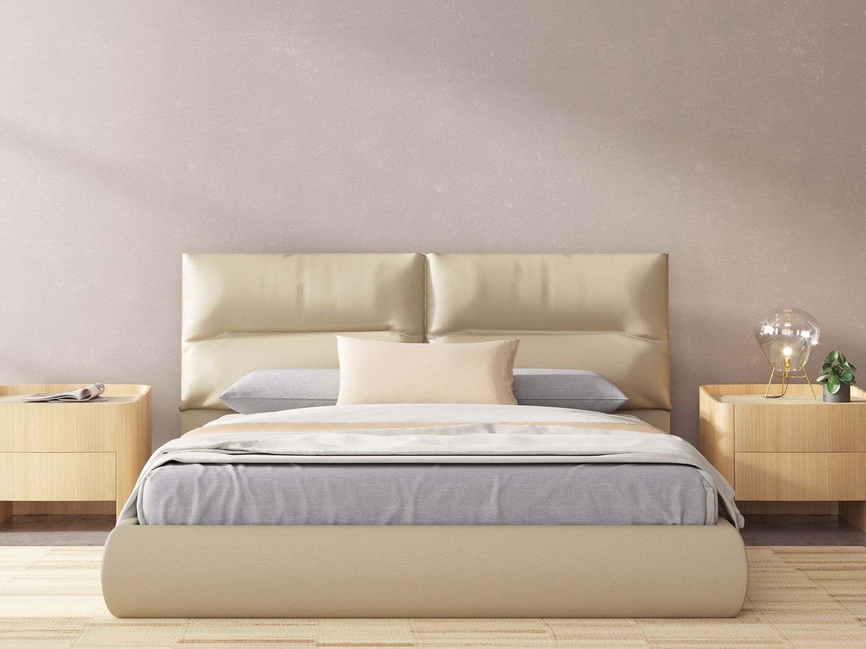 Кожаная двуспальная кровать с мягким изголовьем Ersa Nyks ARCH-00086985 - Вид №2