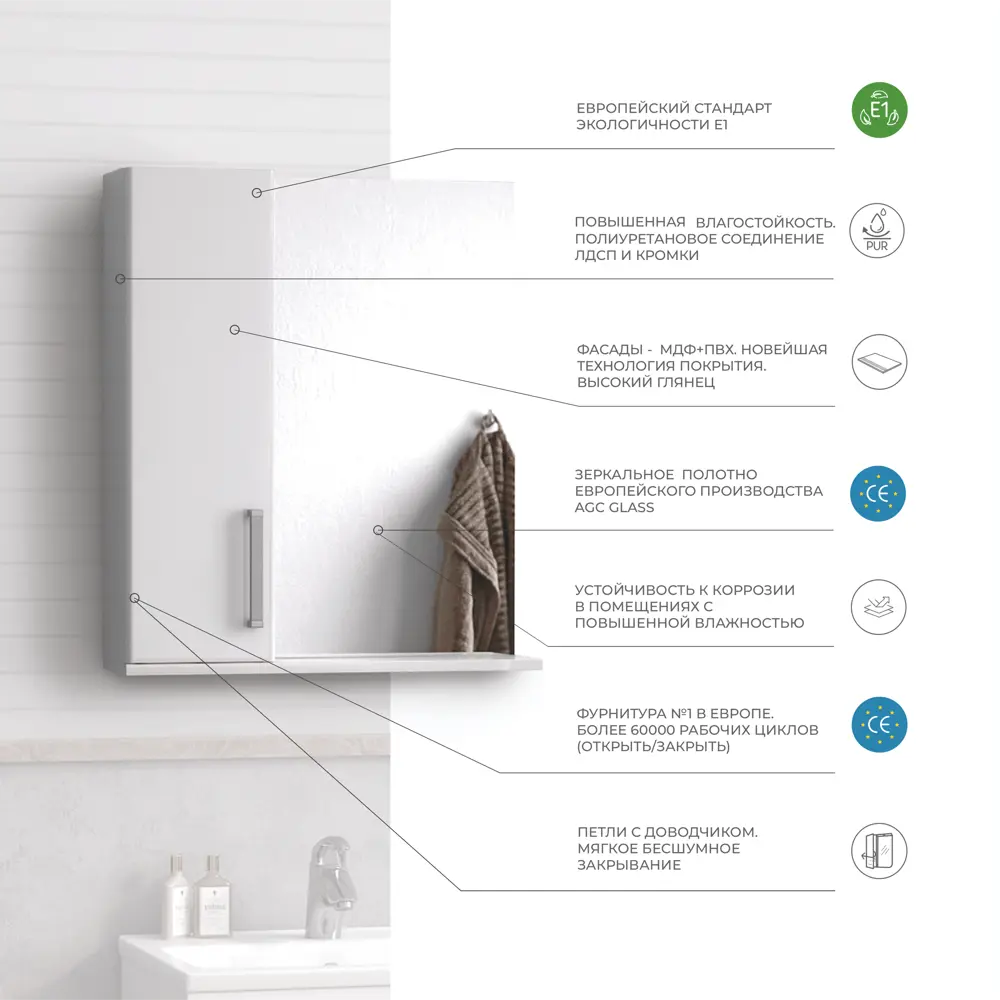 Шкаф для ванной зеркальный подвесной Vigo Eggo 60x70 см цвет белый STLM-2000041 - Вид №4