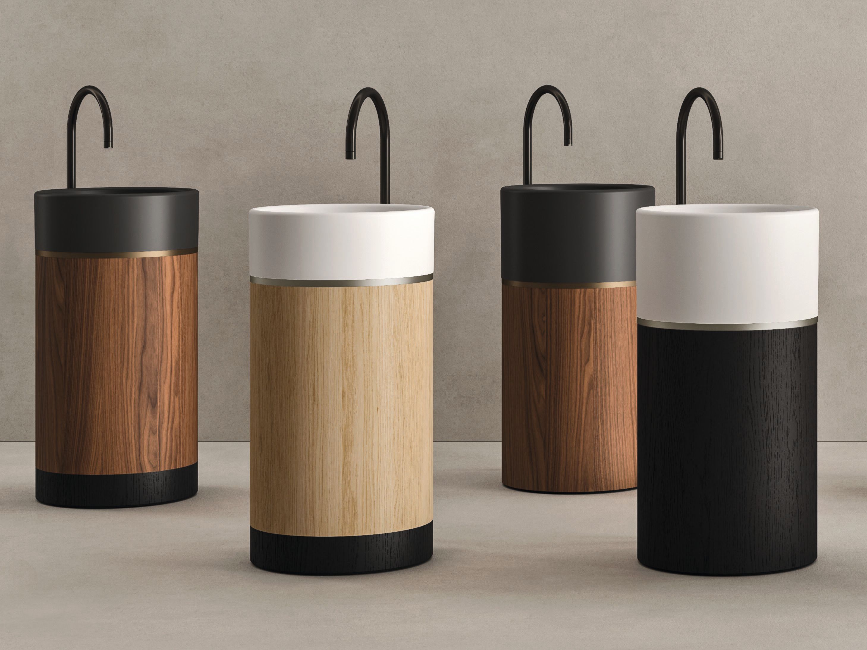 Круглый отдельно стоящий умывальник из дуба / ореха canaletto и керамики Noorth Рим ARCH-00119288