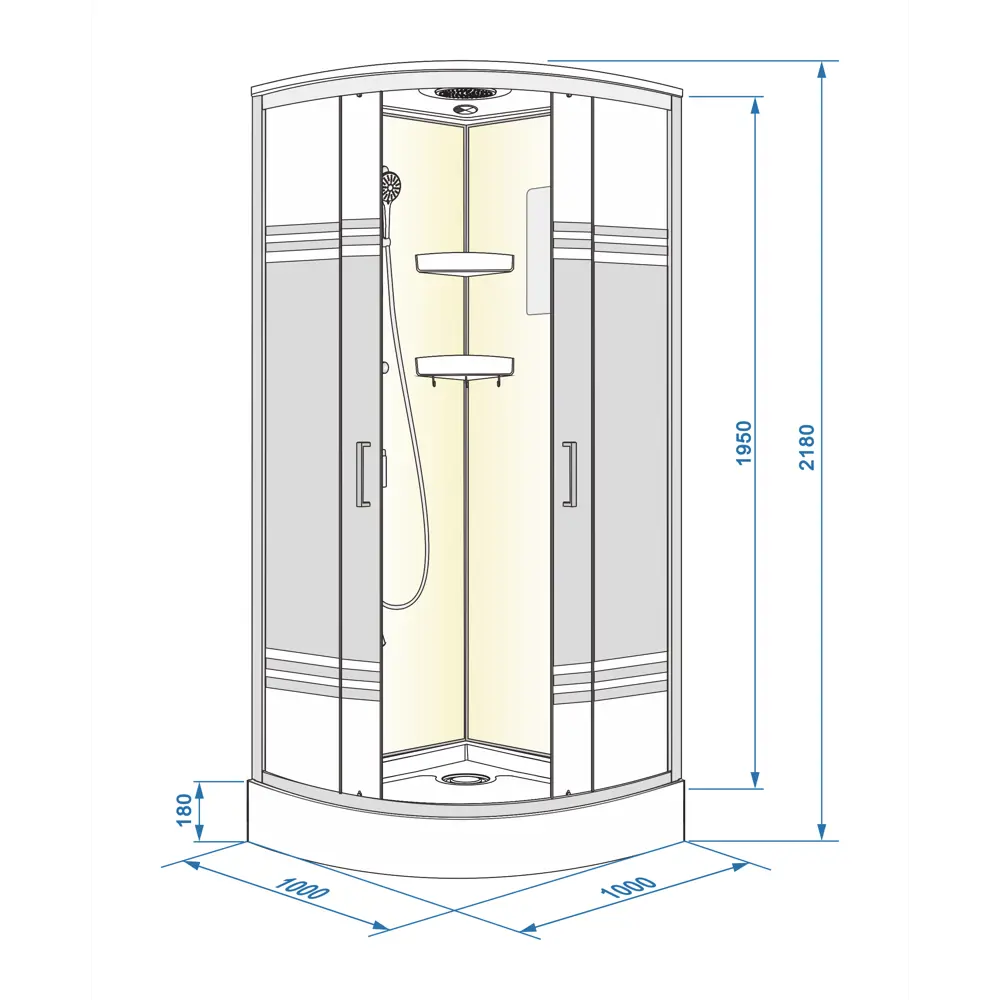 Душевая кабина Sensea Aurora 1/4 круга низкий поддон 100х100 см STLM-2138273 - Вид №21