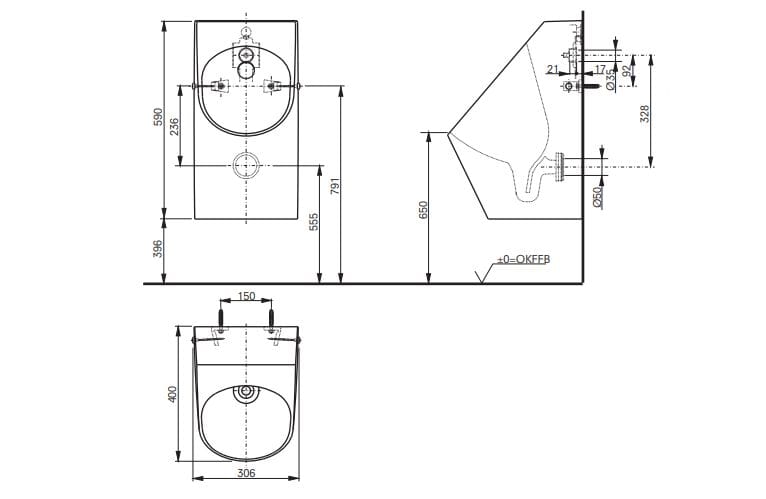 Керамический подвесной писсуар TOTO UWN926EBS ARCH-00147851 - Вид №5