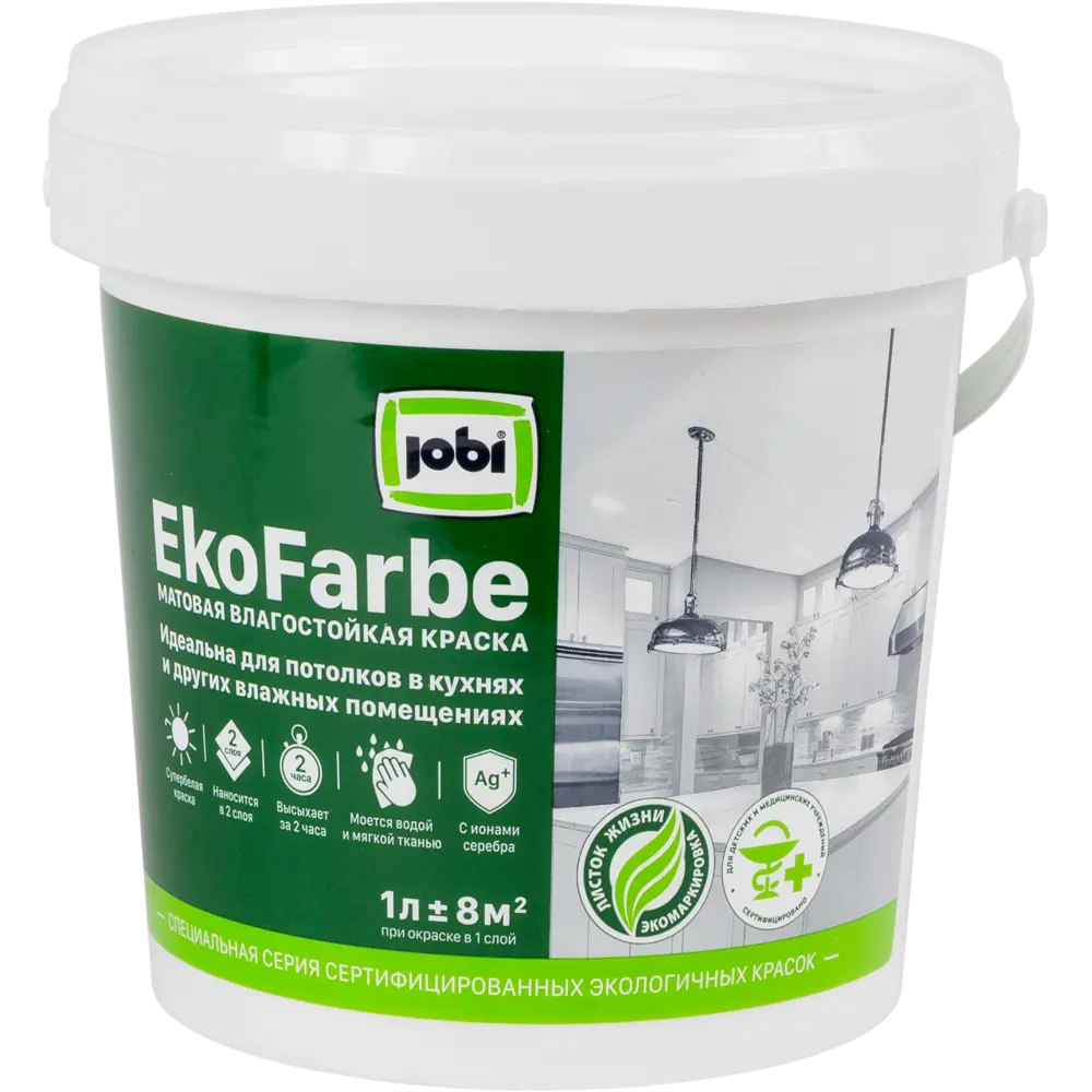 Краска для кухни и ванной Jobi Ekofarbe матовая цвет белый база A 1 л STLM-2074020