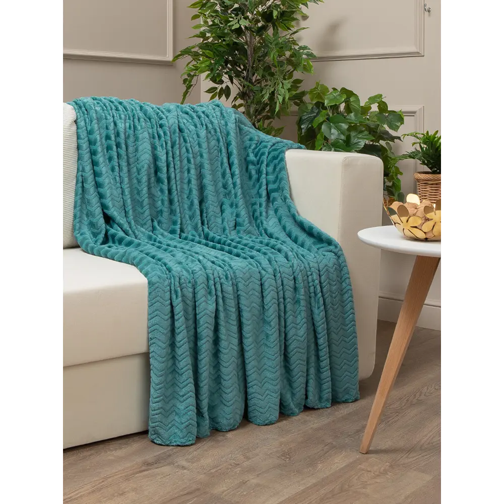 Плед Зигзаг 200x220 см фланель цвет бирюзовый TEXREPUBLIC STLM-2012402 - Вид №5