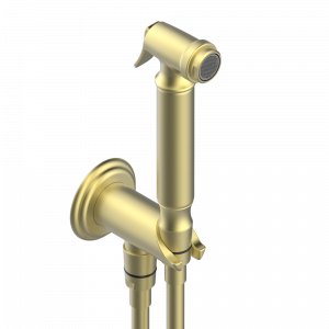 A2J-5840/9 Комплект для гигиенического душа: лейка с клапаном, усиленный шланг 1,25м и вывод для шланга со встроенным защитным остановом Thg-paris Papillon Светлое золото