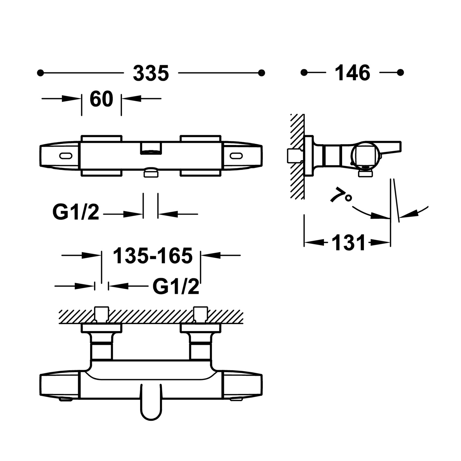 Настенный термостатический смеситель для ванны и душа-19017405 TRES Thermostatic - Вид №1
