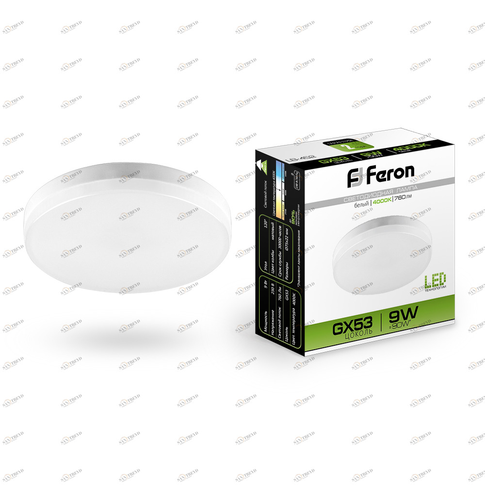 Лампа светодиодная Feron GX53 9W 4000K LB-452 25829 FERON  00-3956567 Матовый 
