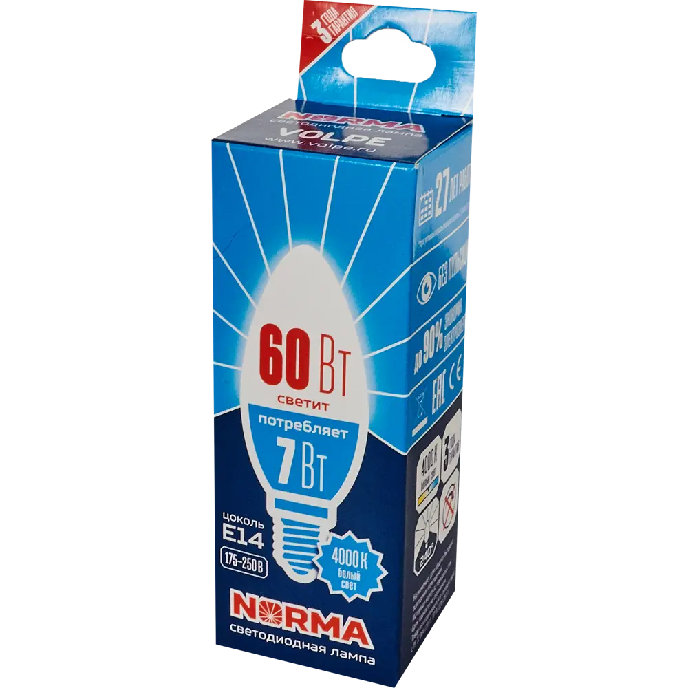 Светодиодная лампа Volpe Norma свеча E14 7Вт нейтральный белый свет 82314012 STLM-1432692 - Вид №4