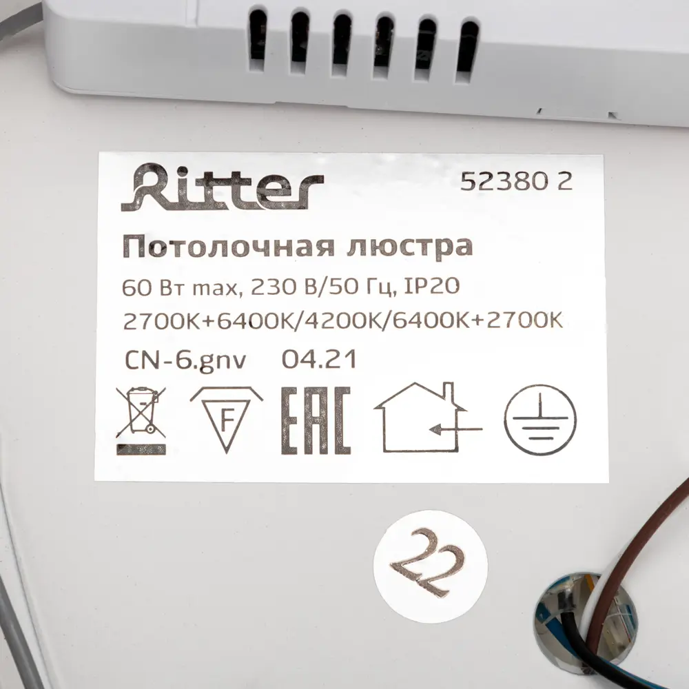 Люстра потолочная светодиодная диммируемая Ritter Lucino 52380 2 с д/у 60 Вт 26 м² регулируемый белый свет цвет белый 84856778 STLM-2010423  - Вид №9