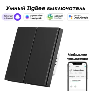 Умный Zigbee выключатель встраиваемый Roximo 100 SZBTN01-2B 2 клавиши цвет черный