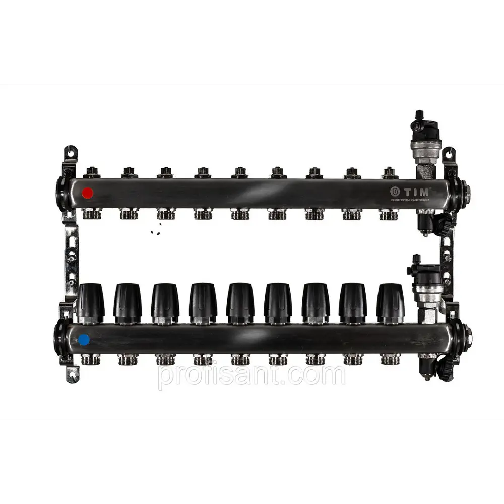 Коллектор для отопления TIM KBS5009 1" 9 выходов с регулирующими и балансировочными клапанами