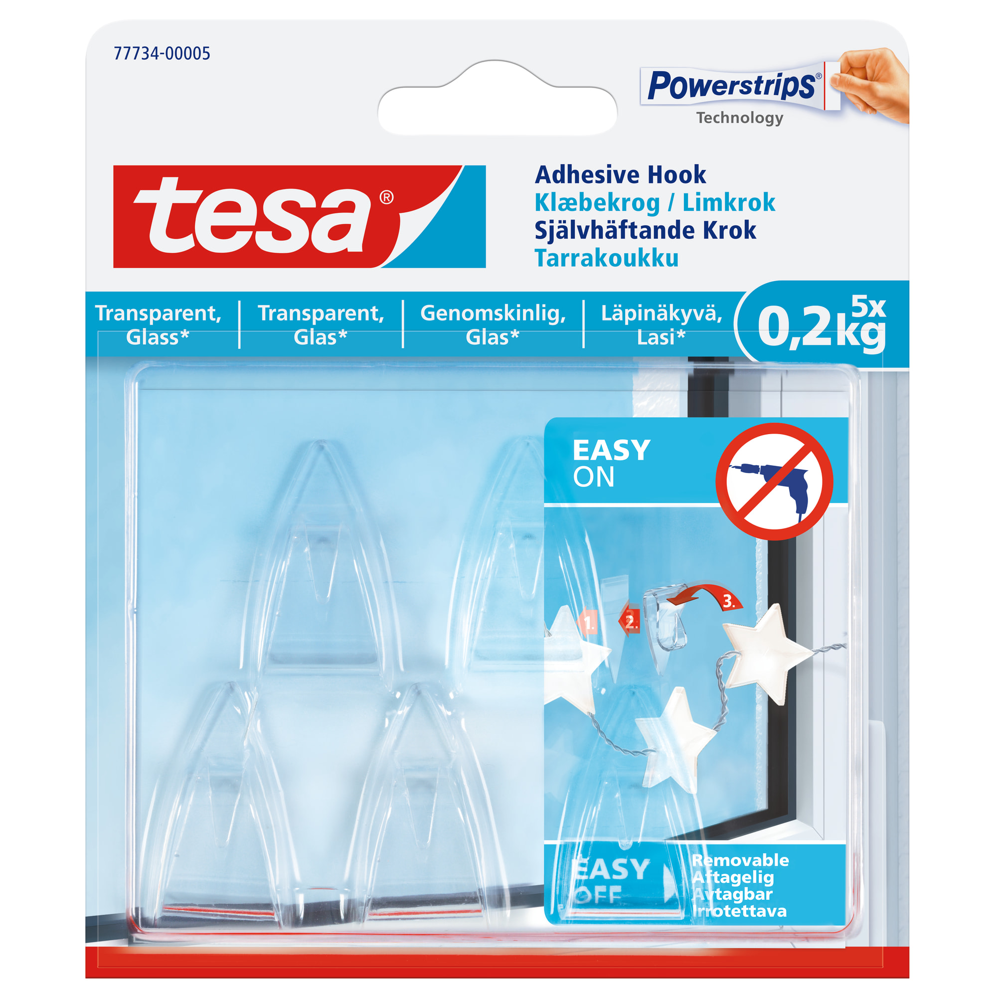 86021051 Крючки для декора Tesa до 0.2 кг, цвет прозрачный, 5 шт Santreyd  - Вид №1