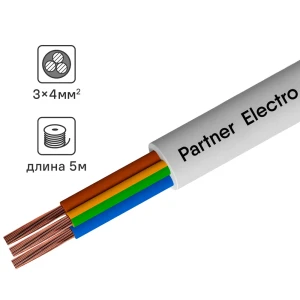 Провод Партнер-Электро ПВС 3x4 5 м ГОСТ цвет белый