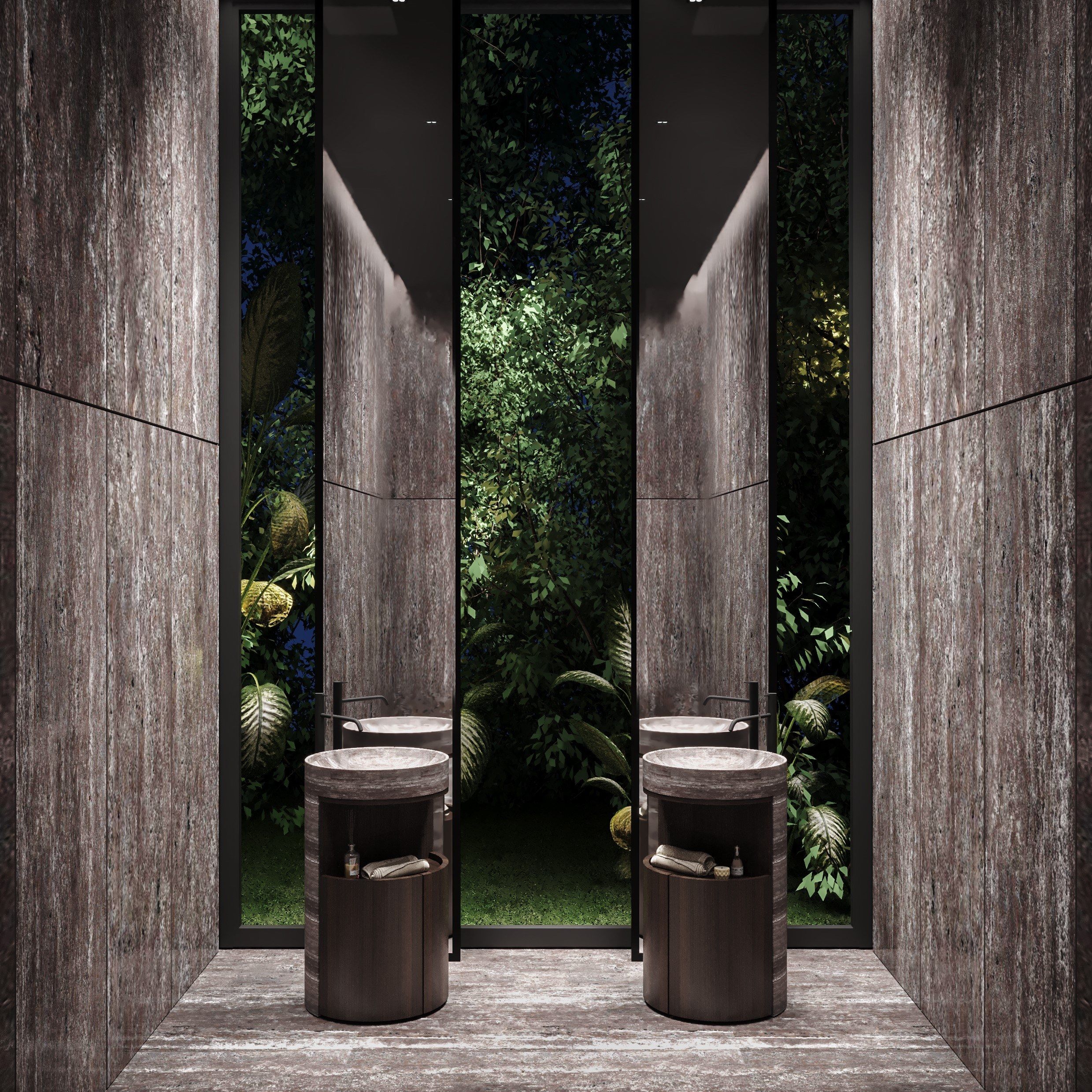 Мраморная и деревянная круглая отдельно стоящая раковина Kreoo Hug ARCH-00048874 - Вид №2