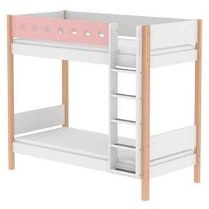 Кровать Flexa White двухъярусная с прямой лестницей, 190 см, розовая лакированная