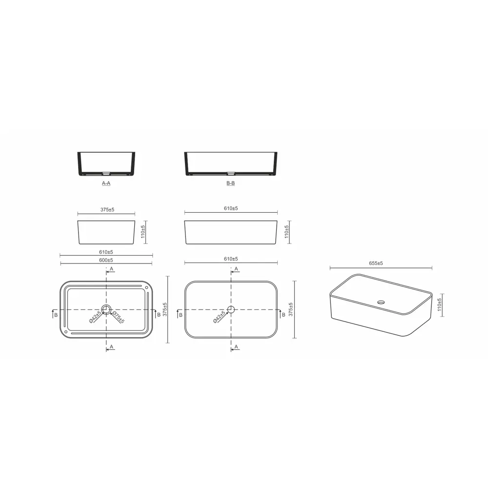 Santreyd Slim Square 60 — элегантная керамическая раковина для столешницы 89316154 STLM-1451077 - Вид №3