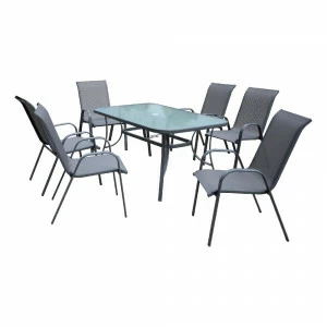 Мебель садовая серая, стол и стулья на 6 персон Kingston ЭКО ДИЗАЙН PATIO 129669 Серый