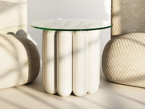 Высокий круглый стол из стали и стекла