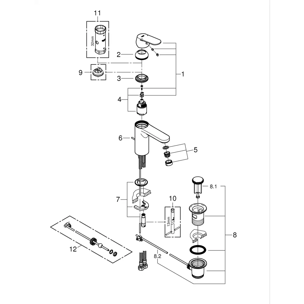 Смеситель для раковины Grohe Eurosmart Cosmo M однорычажный цвет чёрный Eurosmart Cosmopolitan STLM-2000585 - Вид №6