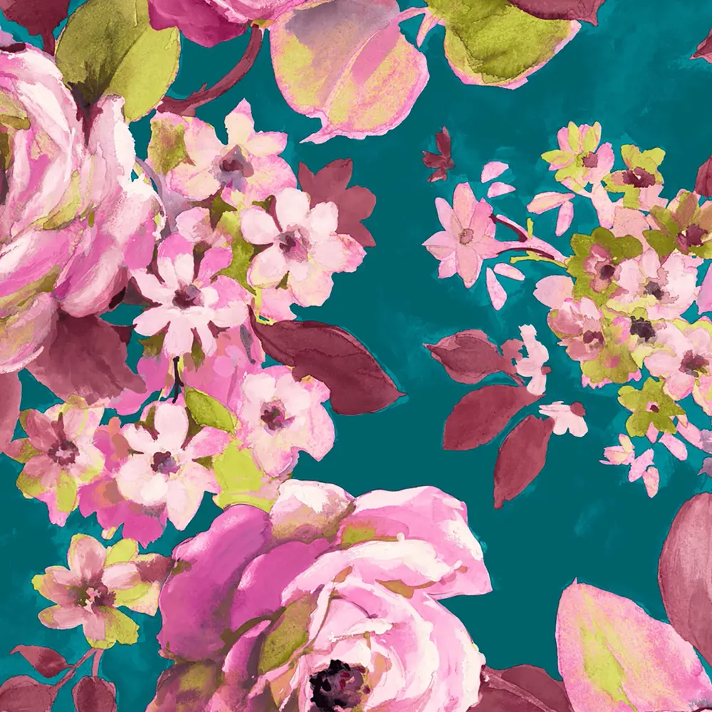 Штора на ленте «Пионы» 145x260 см цвет бирюзовый SEASONS STLM-2089893