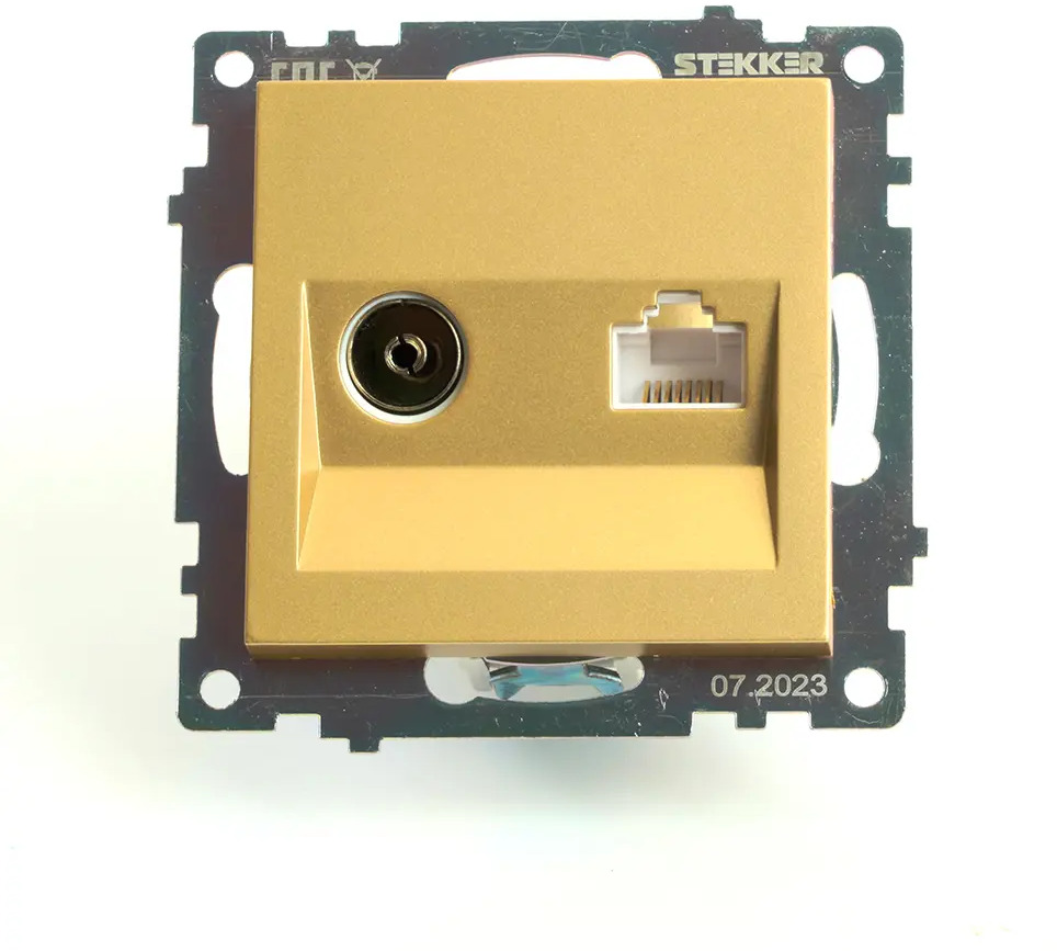 91499704 Розетка для телевизора и компьютера встраиваемая Stekker Катрин 49230 RJ-45 цвет золото STLM-1104510
