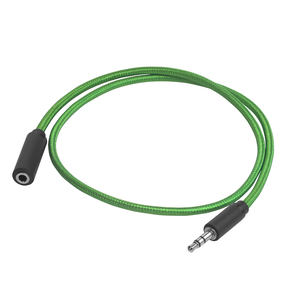 GCR-STM8202-0.5m удлинитель аудио 0.5m jack 3,5mm/jack 3,5m зеленый нейлон, черные коннекторы, ультрагибкий, 28 awg, m/f, экран, стерео, Greenconnect Santreyd  - Вид №1