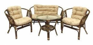Мебель садовая мягкая коричневая, столик и кресла на 4 персоны Coffee Talk -1 ЭКО ДИЗАЙН ПЛЕТЕНАЯ 009651 Бежевый;коричневый