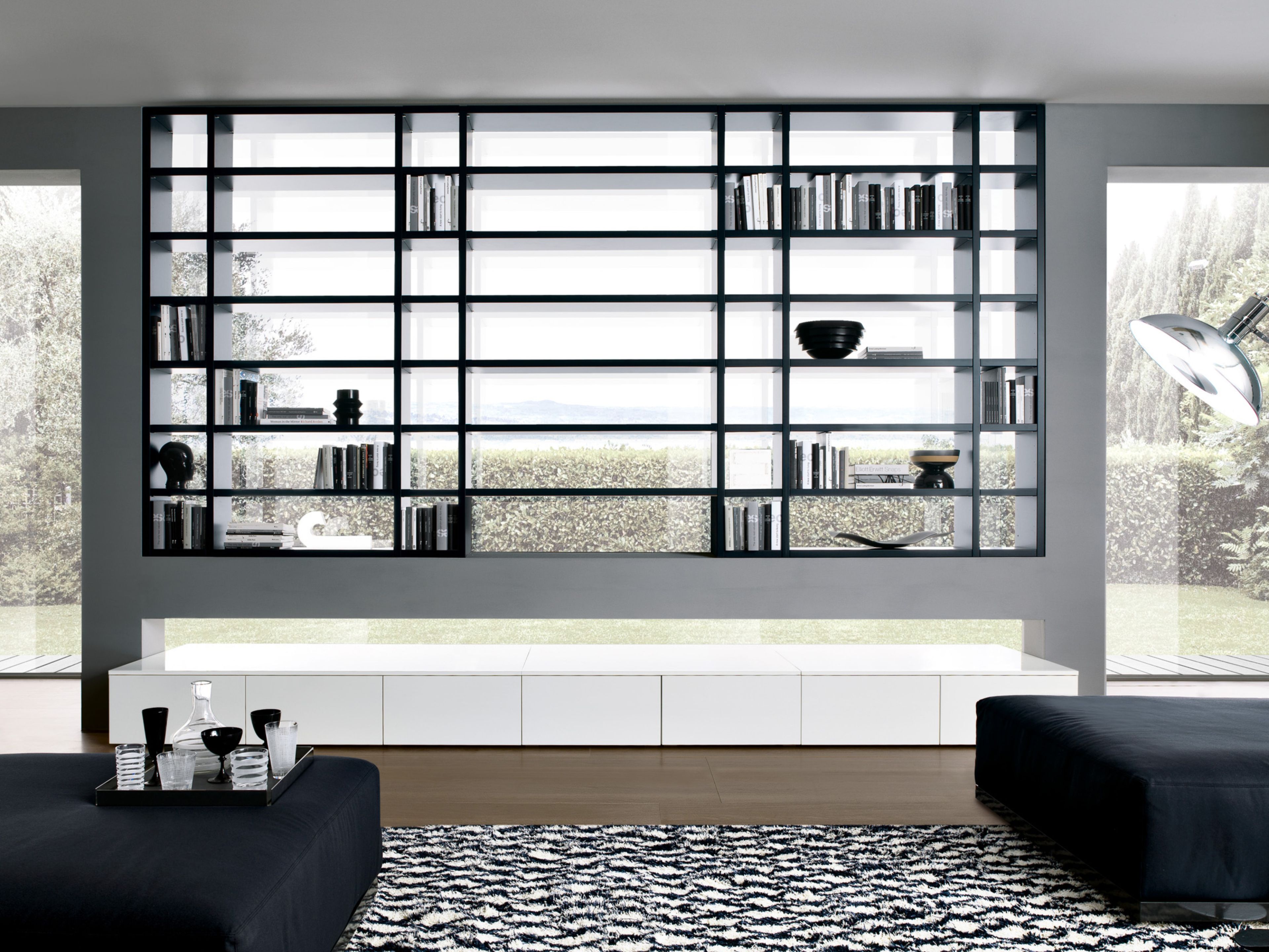 Двухсторонний секционный книжный шкаф с подставкой для телевизора MisuraEmme CROSSING ARCH-00137202