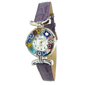 1901 ORIGINALMURANOGLASS Наручные часы Миллефиори - фиолетовый ремешок - муранское стекло 21 см