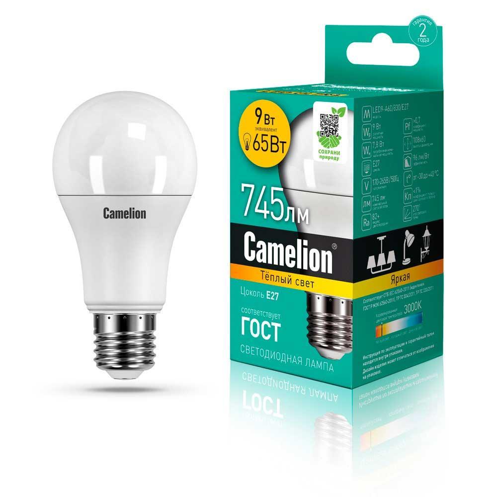 LED9-A60/830/E27 Лампа светодиодная E27 9W 3000K 12043 Camelion