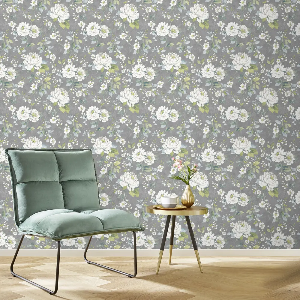 Обои флизелиновые Inspire Diego Flora серые 1.06 м 643046 STLM-2146546 - Вид №2