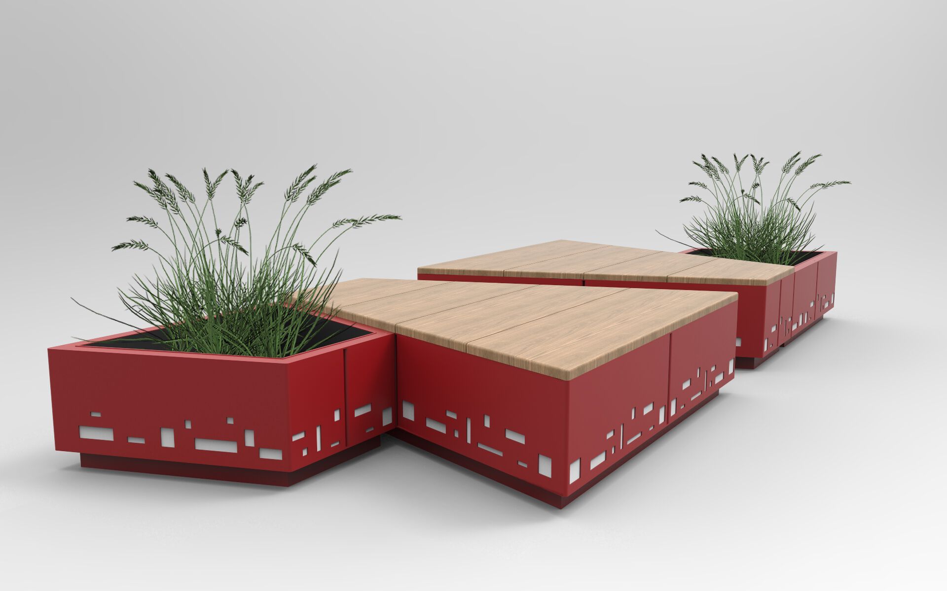 Стальная и деревянная скамейка со встроенной плантатором без спинки CITYSì остров ARCH-00001499 - Вид №1