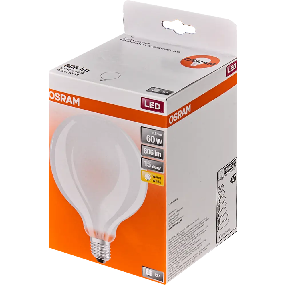 Лампа светодиодная Osram филаментная E27 230 В 7 Вт/827 шар STLM-2182363 - Вид №3