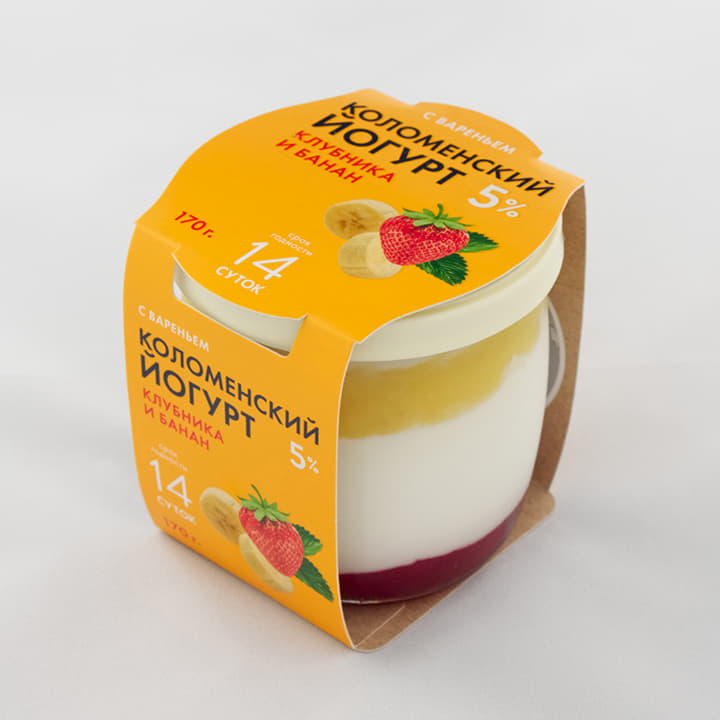 Йогурт из сливок Коломенский Клубника-Банан 5% Коломенское молоко 170 г БЗМЖ Santreyd 13908 - Вид №1