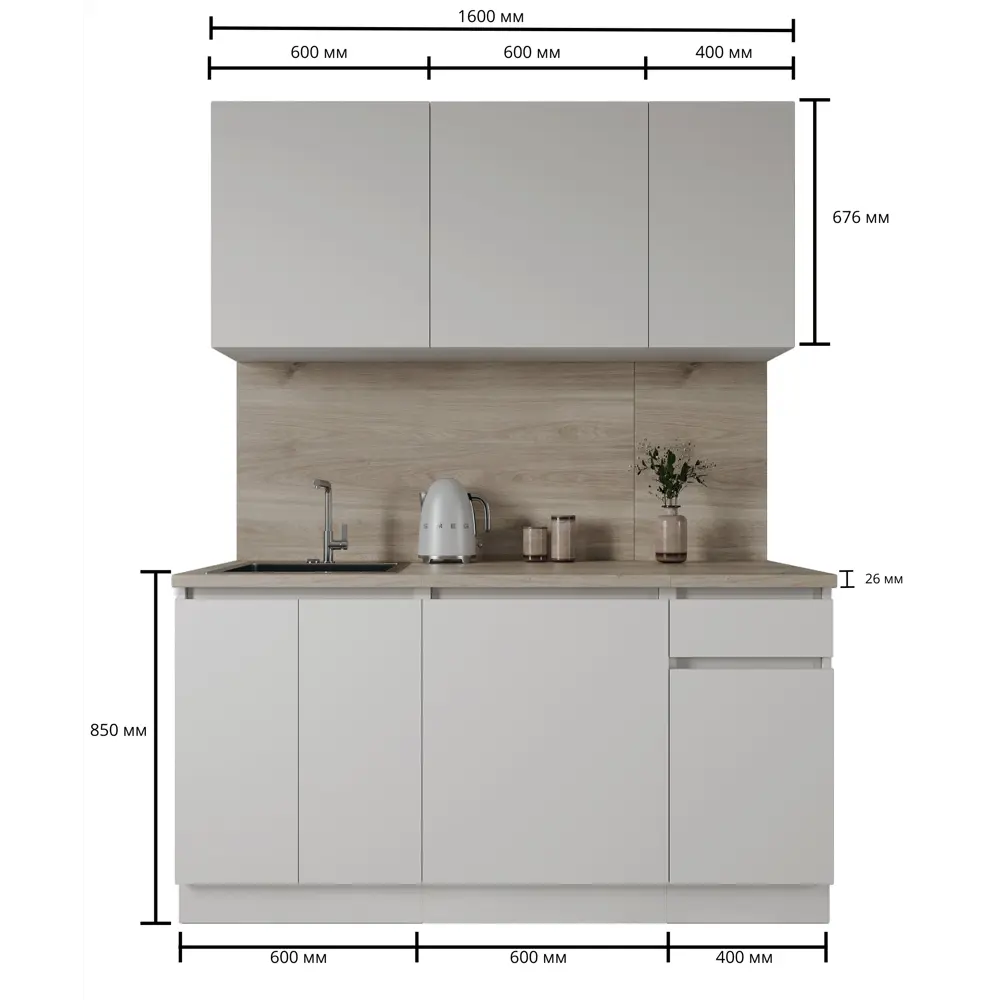 Кухонный гарнитур «Миус» 160x60 см ЛДСП цвет белый 89432392 STLM-2207978 Santreyd