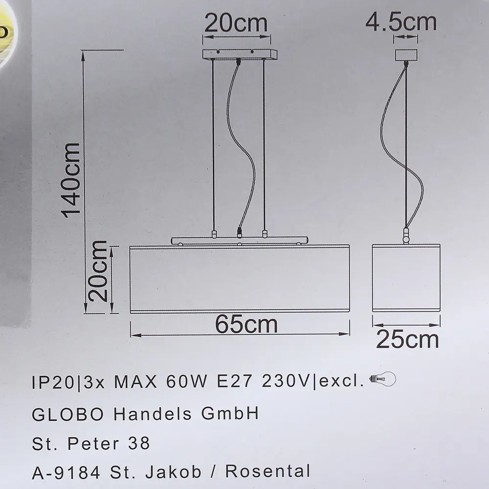 Подвесной светильник 15223 3xE27х60 Вт, цвет белый Globo STLM-2202581 - Вид №4