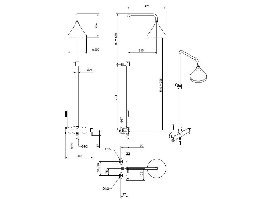 Хромированная латунная душевая колонна Bugnatese Orion ARCH-00131584 - Вид №2